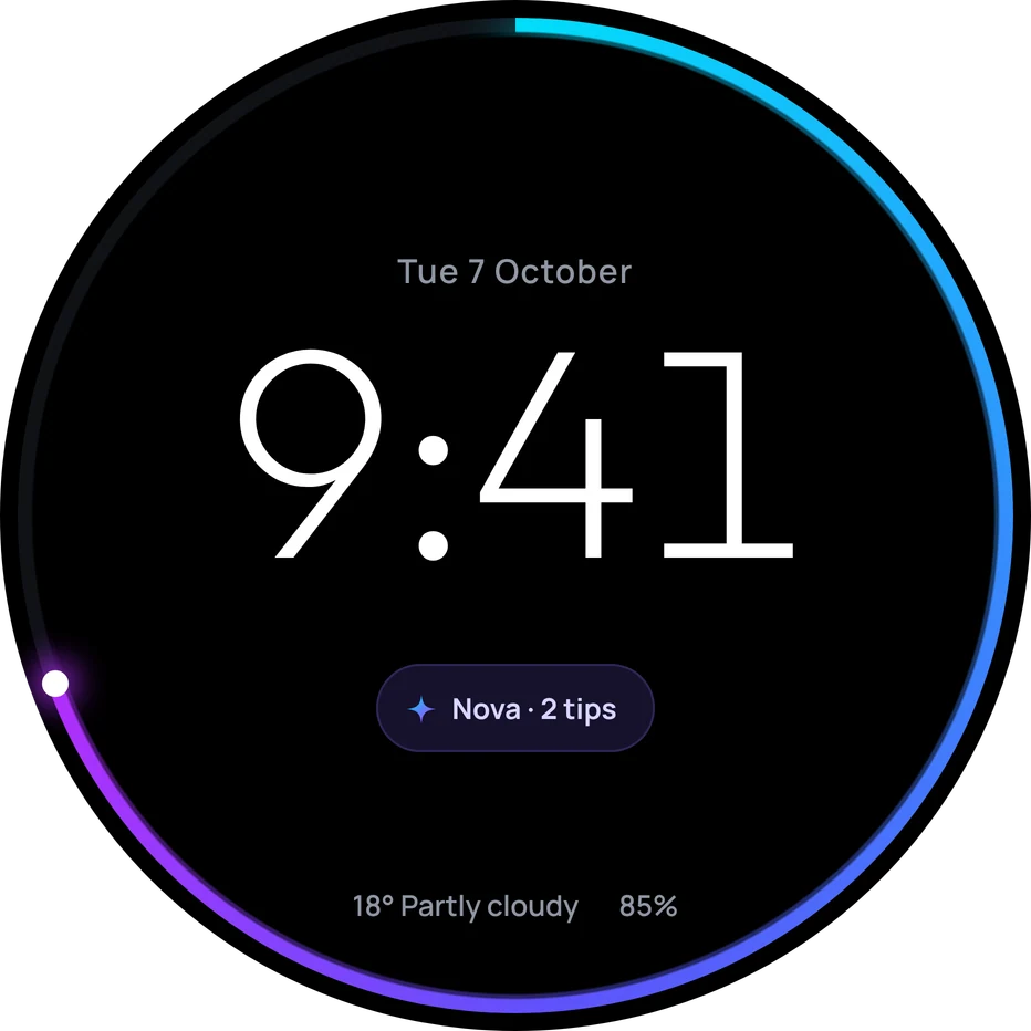 Three watch faces: Spectrum, Aurora and Solar